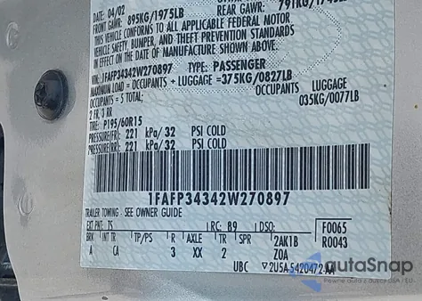 2002 Ford Focus Se/Se Comfort/Se Sport from USA, damaged, VIN 1FAFP34342W270897